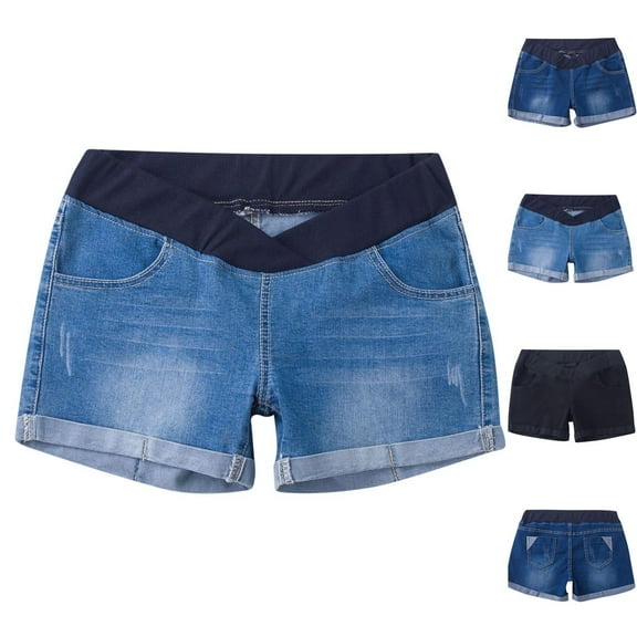 THDHVS Maternity Jeans,Maternity Pants for Women,Maternity Denim Shorts for Women Solid Color with A Flexible Elastic Waistband Fashion Shorts Include Functional Pockets for Practical Casual Style