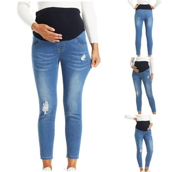 THDHVS Maternity Jeans,Maternity Pants for Women,Maternity Pants for Women Flattering Full Length and Classic Solid Color Stylish Jeans Feature An Elastic Waist with Pockets for Everyday Fashion