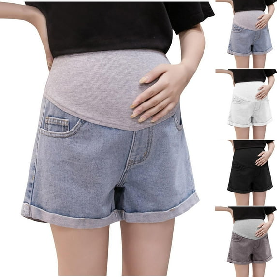 THDHVS Maternity Jeans,Maternity Pants for Women,Plus Size Maternity Denim Shorts with High Waist Support Comfortable Breathable Fabric Fashion Shorts for Women Full Belly Coverage for Everyday Wear