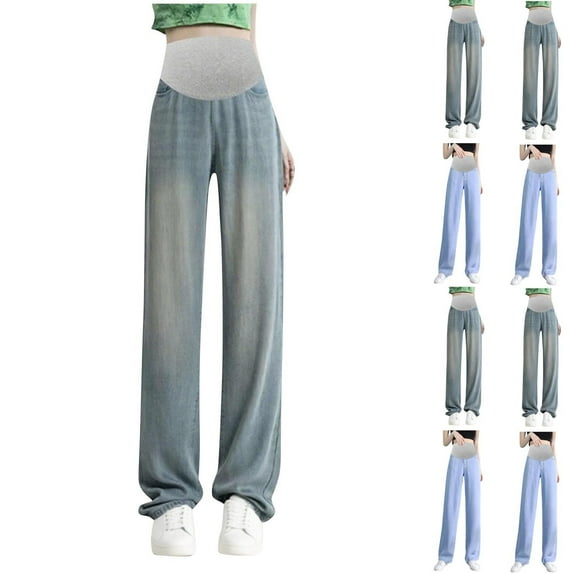 THDHVS Maternity Jeans,Maternity Pants for Work,Maternity Jeans with Full Belly Support in Breathable Straight Leg and Wide Cut These Solid Color Casual Pants for All-Day Comfortable and Style
