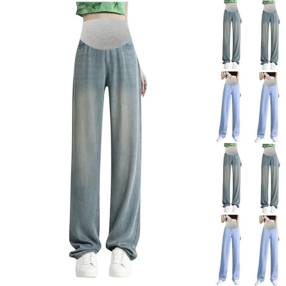 THDHVS Maternity Jeans,Maternity Pants for Work,Maternity Jeans with Full Belly Support in Breathable Straight Leg and Wide Cut These Solid Color Casual Pants for All-Day Comfortable and Style
