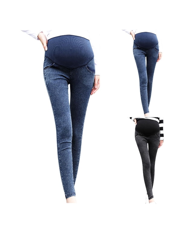 Maternity Jeans,Maternity Pants for Work,Maternity Jeans with Full Belly Support Made From Soft Washed Denim for Maximum Stretch Long Pants Feature Elastic Waist and Include Adjustment Belt