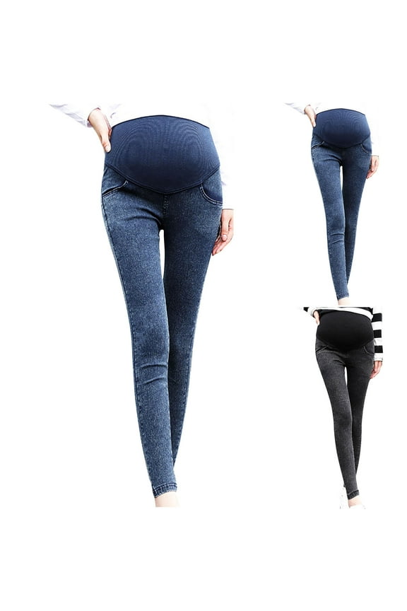 Maternity Jeans,Maternity Pants for Work,Maternity Jeans with Full Belly Support Made From Soft Washed Denim for Maximum Stretch Long Pants Feature Elastic Waist and Include Adjustment Belt