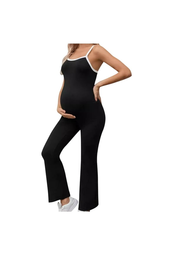 Maternity Jumpsuit,Maternity Romper,Maternity Jumpsuit for Women in Sleek Sleeveless and Tight Fitsting This Solid Color Romper Offers Comfortable Belly Support for Casual Maternity Fashion