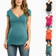 thumbnail image 1 of THDHVS Maternity Shirts for Women,Maternity T Shirts,Fashion Women's Short Sleeve Summer Solid Neck Fashion Casual Botton Regular Blouses Green XL, 1 of 7