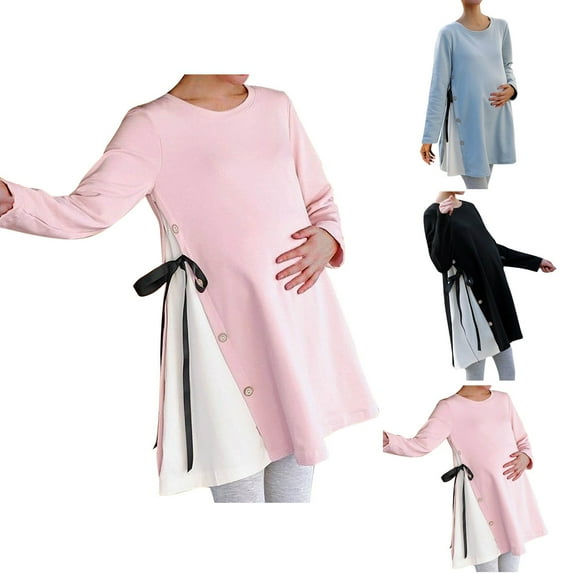 THDHVS Maternity Tops,Maternity T Shirts,Maternity Shirts Pleated Long Sleeve Tops Tunic Casual Pregnancy Clothes Black XL