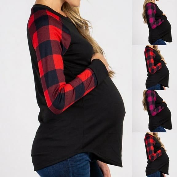 THDHVS Maternity Tops,Maternity T Shirts,Summer Fall Maternity Rolled Long Sleeve Nursing Tops Tunic Blouses Breastfeeding Pink L