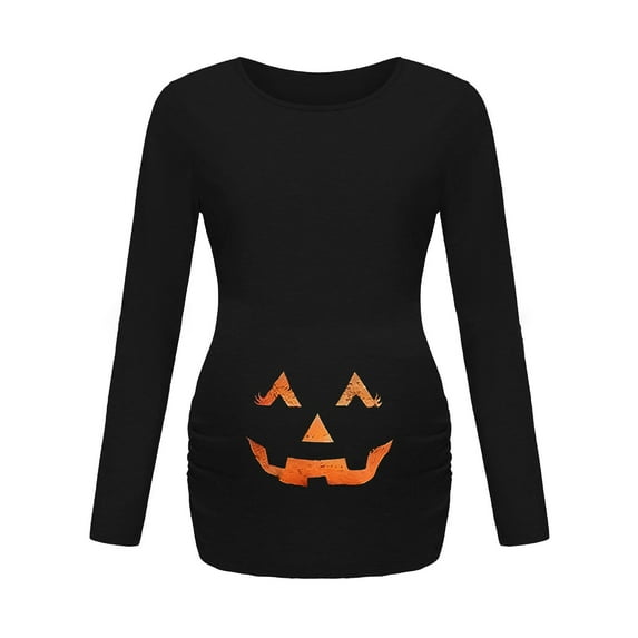THDHVS Maternity Tops,Maternity T Shirts,Women's Maternity Blouse Halloween Pumpkins Print Long Sleeve Round Neck Shirts Black B L