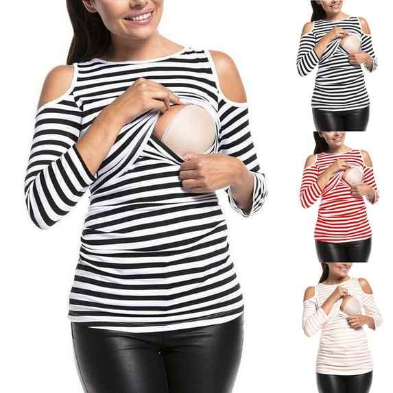 THDHVS Maternity Tops,Maternity T Shirts,Women's Maternity Shirts Blouses Striped Button Down 3/4 Sleeve Pregnancy Nursing Top Yellow XL