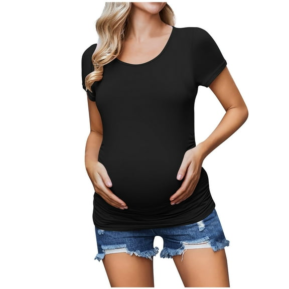 THDHVS Maternity Tops,Maternity T Shirts,Women's Maternity V Neck Short Sleeve Blouse Top Summer Fall Casual Shirts Black L