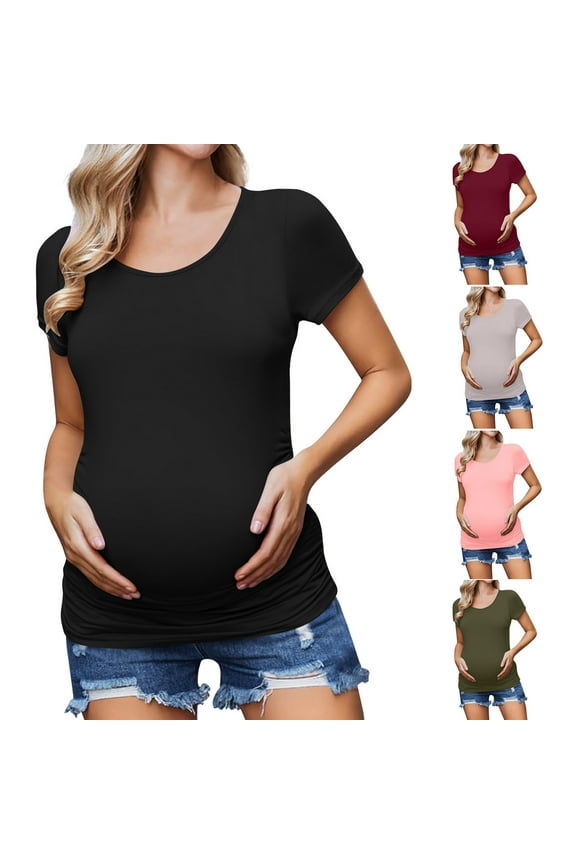 Maternity Tops,Maternity T Shirts,Women's Maternity V Neck Short Sleeve Blouse Top Summer Fall Casual Shirts Black XL