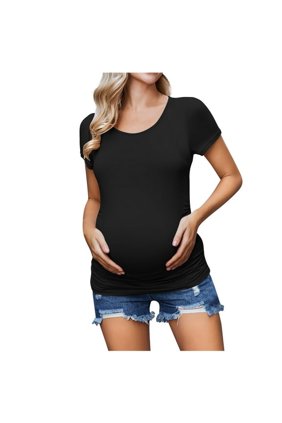 Maternity Tops,Maternity T Shirts,Women's Maternity V Neck Short Sleeve Blouse Top Summer Fall Casual Shirts Black XL