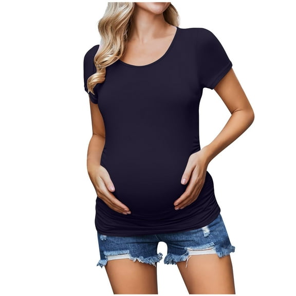 THDHVS Maternity Tops,Maternity T Shirts,Women's Maternity V Neck Short Sleeve Blouse Top Summer Fall Casual Shirts Navy 2XL