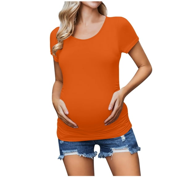 THDHVS Maternity Tops,Maternity T Shirts,Women's Maternity V Neck Short Sleeve Blouse Top Summer Fall Casual Shirts Orange 2XL