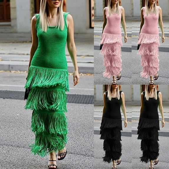 THDHVS Maxi Dresses for Women 2025,Women's Casual Dresses,Summer Wedding Guest Dress Sleeveless Ruffle Formal Cocktail Party Bodycon Dresses Black S