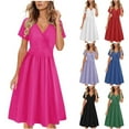 thumbnail image 1 of THDHVS Maxi Dresses for Women ,Women's Fashion Solid Color Short Sleeve Neck Mid Calf Dress Army Green M, 1 of 5