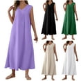 thumbnail image 1 of THDHVS Maxi Dresses for Women 2025,Women's Casual Dresses,Women's Texture Sleeveless Seaside Dress Sleeveless V-neck Dress Black 2XL, 1 of 7