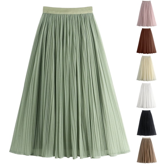 THDHVS Maxi Skirt,Ribbed Mesh Pleated Ice Silk A Line Flared Midi Skirt Casual Elegant Style for Summer,Flowy Skirts for Women Black Free Size