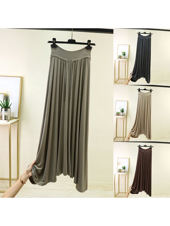 Maxi Skirt,Solid Color Long Skirt with D string Elastic Waist High Elastic Casual Style for Daily Outdoor Leisure Holiday Wearing,Flowy Skirts for Women Gray 3XL