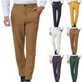 thumbnail image 1 of THDHVS Men's Pants,Pants for Men,Men Straight Leg Stripe Print Pants with Pocket and Button Detail for Casual Suit Style Yellow 3XL, 1 of 6