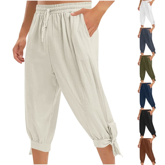 THDHVS Mens Casual Pants,Pants for Men,Pirate Style 7 8 Length Pants with Ankle Strap Medieval Look White