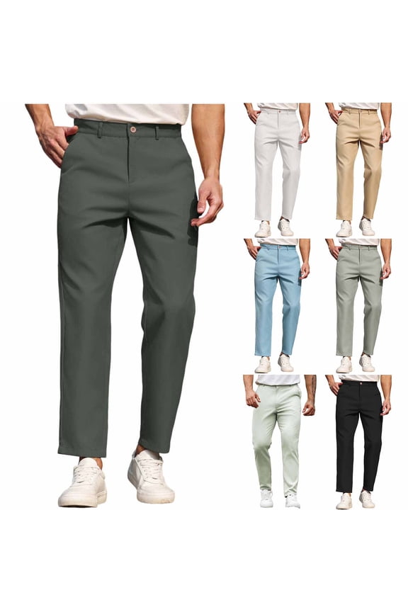Mens Dress Pants,Work Pants for Men,Men Solid Color Golf Pants with Button Waist and Pockets Straight Leg for Uniform and Casual Wear Green S