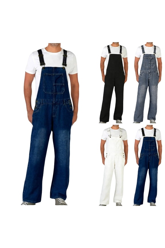 Mens Jeans,Pants for Men,Distressed Denim Overalls Chest Pocket Utility Bib Pants Workwear Light Blue