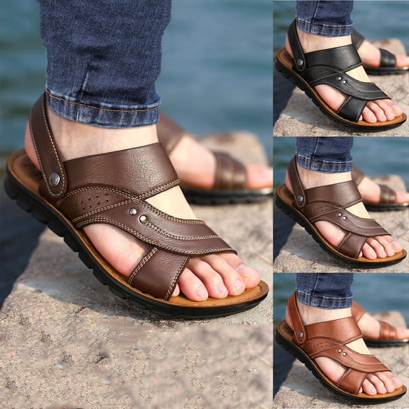 THDHVS Mens Sandals,Sandals for Men,Men's Fashion Casual Beach Breathable Thick-soled Sandals Brown