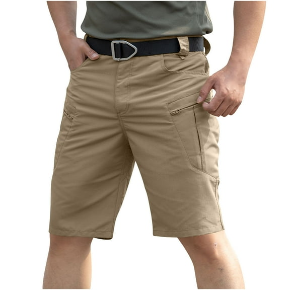 THDHVS Mens Shorts,Cargo Shorts for Men,Men's Belted Long Cargo Shorts for Men Knee Length Mens Cargo Shorts Khaki S