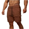 thumbnail image 1 of THDHVS Mens Shorts,Cargo Shorts for Men,Men's Cargo Shorts Elastic Waistband Drawstring Summer Casual Relaxed Fits Work Shorts Brown L, 1 of 6