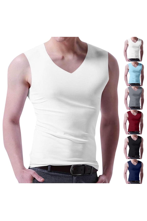 Mens Tank Top,Mens Compression V Neck Tank Top Sleeveless Fast Dry Athletic Shirt