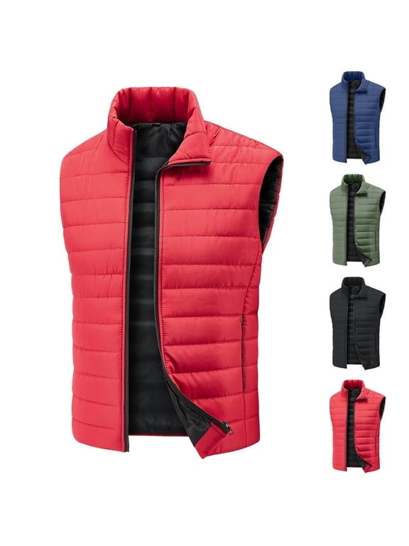 Mens Vests Outerwear,Vest for Men,Men's Solid Color Sleeveless Vest with Zip Front and No Hood Quilted Puffer Provides Core Warmth Without Arm Restrictions