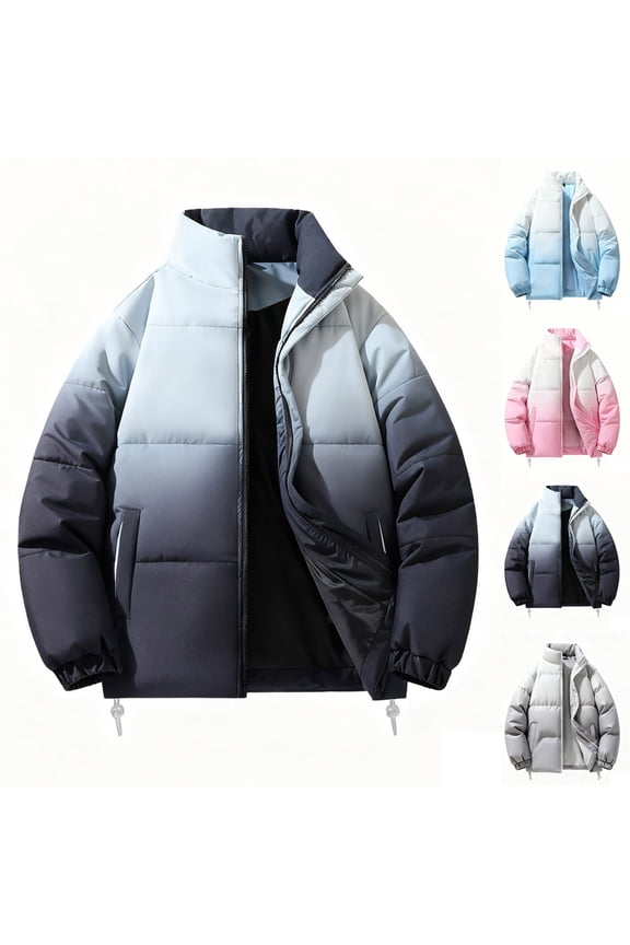 Mens Winter Coats,Winter Jackets for Men,Men's Ombre Color Jacket with Stand Collar and Heavyweight Thermal Insulation Long Sleeve Zip Front Coat Features Gradual Color Shift
