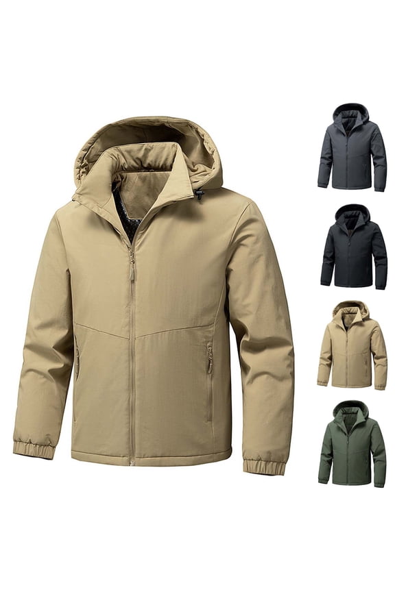 Mens Winter Coats,Winter Jackets for Men,Men's Solid Color Hooded Jacket with Thick Insulation and Full Zip Front Long Sleeve Puffer Coat Provides Maximum Warmth In Winter