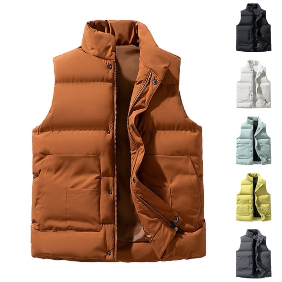 THDHVS Mens Winter Vest,Winter Vest for Men,Men's Solid Color Sleeveless Jacket with Thick Cotton Lining for Outdoor Protection Vest Provides Windproof Warmth for Active Wear