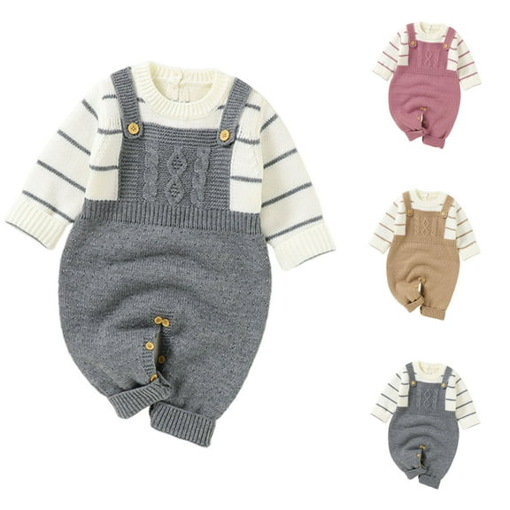 THDHVS Newborn Boy Clothes,Baby Girl Outfits,Newborn Girl Boy Knit Romper Sweatshirt Long Sleeve Stripe Oversized Fall Bodysuit Pink 6-12 Months
