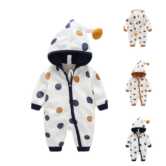 THDHVS Newborn Boy Clothes, Newborn Long Sleeve Print Double Layer Zipper Pajamas Unisex Infant Hooded Jumpsuit Khaki 12-18 Months