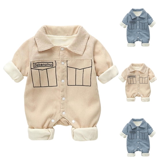 THDHVS Newborn Boy Clothes,Baby Girl Outfits,Toddler Boy Owl Print Lapel Bodysuit Warm Baby Bodysuit Long Sleeve Newborn Outfits Blue 12-18 Months
