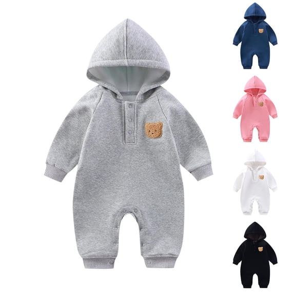 THDHVS Newborn Boy Clothes,Girls Romper,Cozy Fleece Newborn Boy Bodysuits with Hood and Long Pants for Winter Season White 6-9 Months