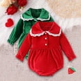 thumbnail image 1 of THDHVS Newborn Boy Clothes,Girls Romper,Newborn Girl Christmas Outfit Long Sleeve Turn Down Collar Romper Smocked Bodysuit Christmas Clothes Red 0-3 Months, 1 of 8