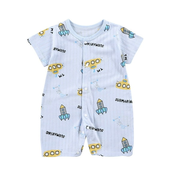 THDHVS Newborn Boy Outfits,Baby Boy Clothes,Toddler Boys Girls Short Sleeve Romper Cotton Breathable Summer Print with Snap Button Closure Blue 6-8 Months
