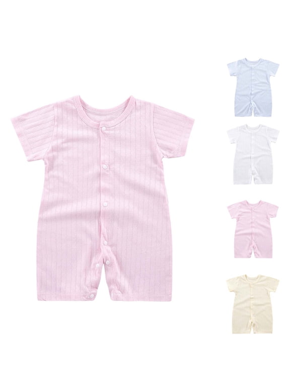 Newborn Girl Clothes,Nowborn Thin Soft Front Button-Up Jumpsuit Solid Color Toddler Round Neck Short Sleeve Breathable Bodysuit Pink B 3-6 Months