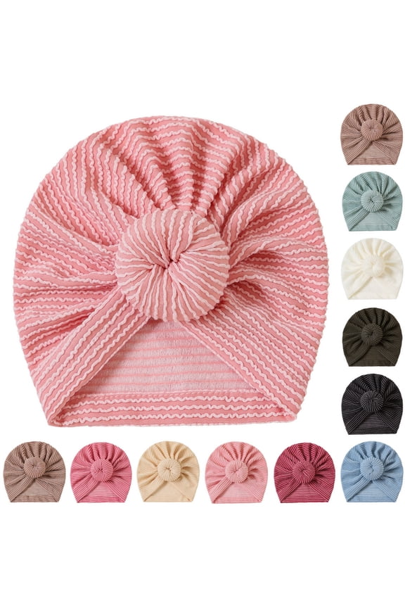 Newborn Hats,Baby HatSolid Color Knitted Beanie with Ball Decor Striped Headband Soft Hair Accessory Hat for Baby Girls Coffee Free Size