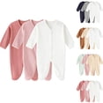 thumbnail image 1 of THDHVS Newborn Sleepers,3 Pack Ribbed Long Sleeve Footed Toddler Romper Soft Sleepwear for Newborn Boys Girls,Girls Jumpsuit Brown 0-6 Months, 1 of 6