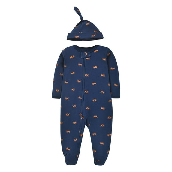 THDHVS Newborn Sleepers,Baby Boy Clothes,Preemie Newborn Footed Romper and Hat Sleeper Set Dark Blue 0-3 Months