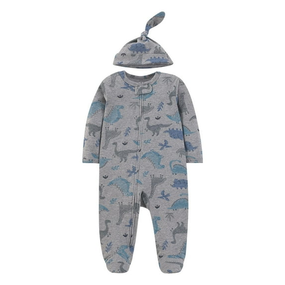 THDHVS Newborn Sleepers,Baby Boy Clothes,Preemie Newborn Footed Romper and Hat Sleeper Set Gray 3-6 Months