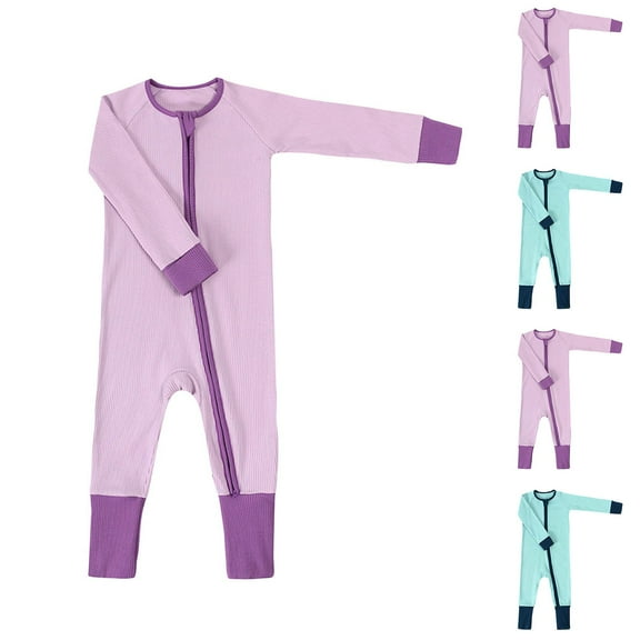 THDHVS Newborn Sleepers,Baby Girl Clothes,Solid Color Crawling Suit Long Sleeve Footless Jumpsuit Newborn Pajamas Purple 0-3 Months