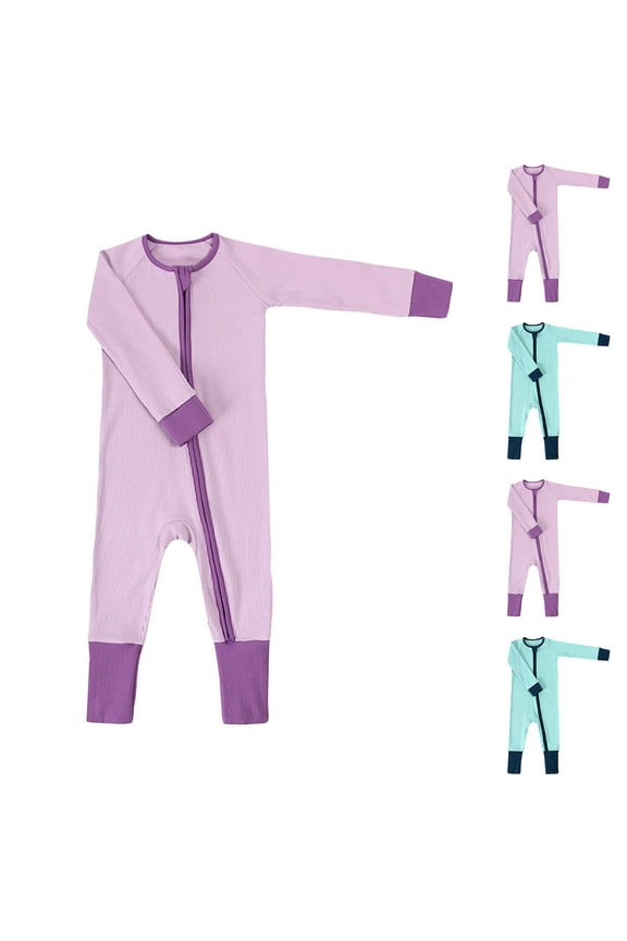 Newborn Sleepers,Baby Girl Clothes,Solid Color Crawling Suit Long Sleeve Footless Jumpsuit Newborn Pajamas Purple 6-12 Months