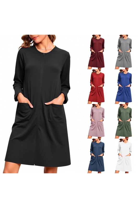 Nightgowns for Women,Fall Pajamas Women,Women Loose Fits Solid Long Sleeve Loungewear Set with Relaxed Pajamas and Sleep Gown for Home Wear Red 2XL