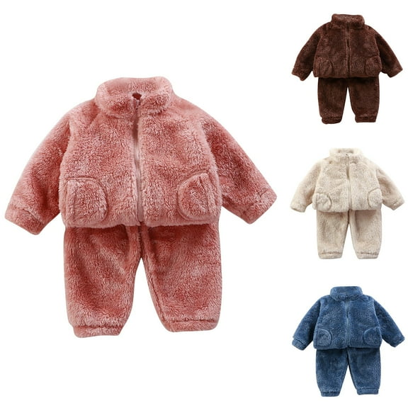 THDHVS Pajamas for Kids,Matching Pajamas,Warm Solid Color Flannel Pajama Set for Toddler Boys Girls with Button Down Long Sleeve Shirt and Adjustable Drawstring Waist Pants Brown 1-2 Years